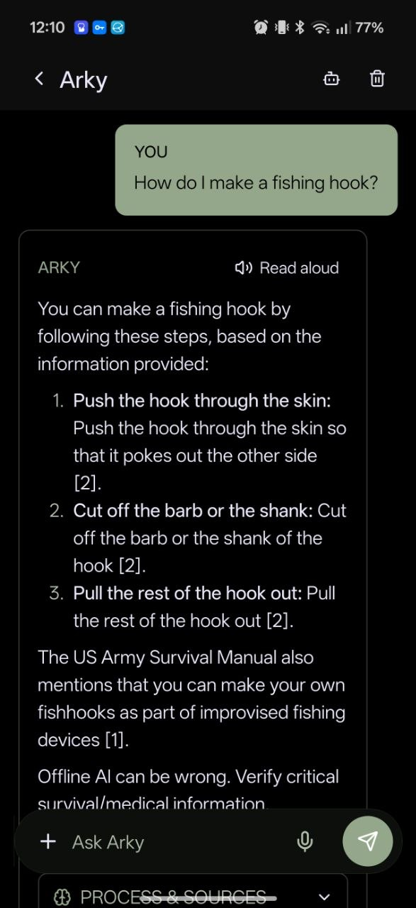 Ask Arky chat screen